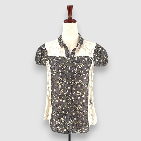 SUNO Lace & Floral Mixed Media Button-Up Blouse Size Small - Picture 6 of 6